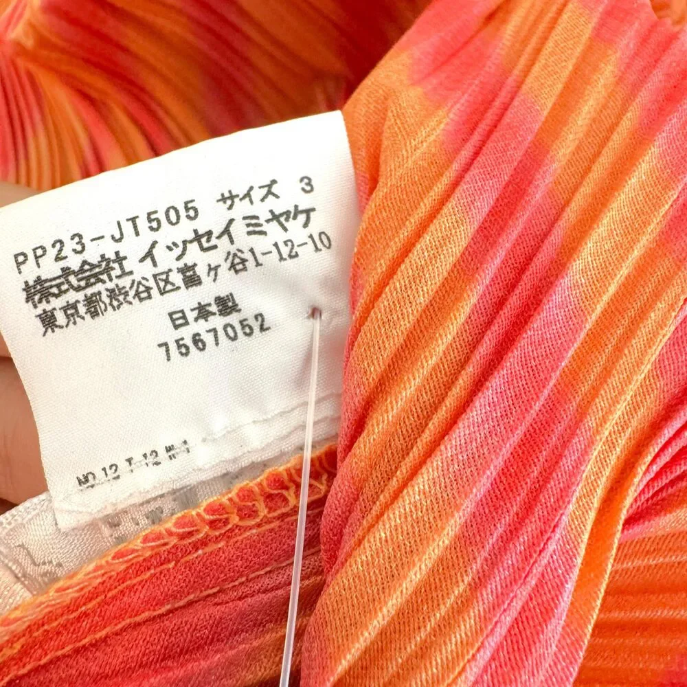 Issey Miyake Pleats Please Pink & Orange Striped Pleated Mini Dress Sz 3